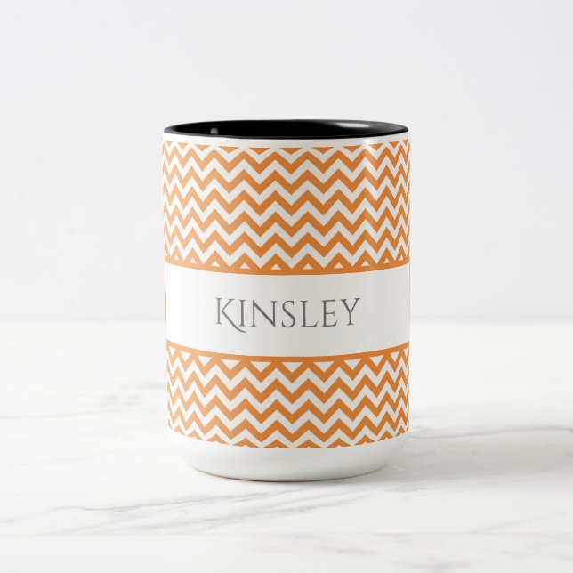 Orange Simple Chevron Two-Tone Coffee Mugg (Center)