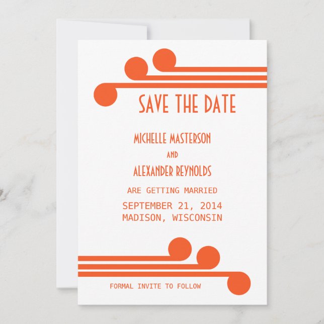 Orange Simple Deco Chic Spara Datum Inbjudan (Framsida)