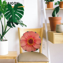 Orange Single Dahlia Bloom Blommigt Rund Kudde