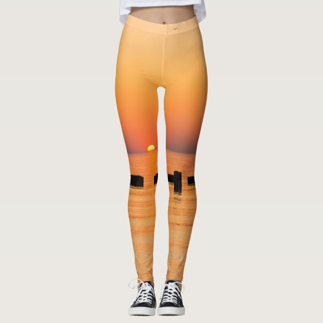 Orange Sjö Soluppgång Leggings (Framsida)