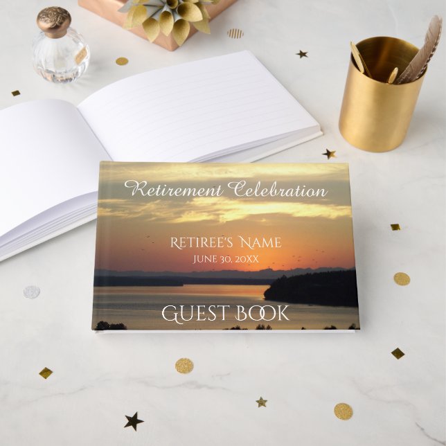 Orange Sjölandskap Solnedgång Pension Gästböcker (Framsida öppen)