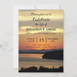 Orange Sjölandskap Sunset Firande of Life Inbjudningar