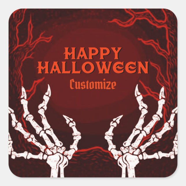 Orange Skeleton Händer Fyrkantigt Klistermärke (Framsida)