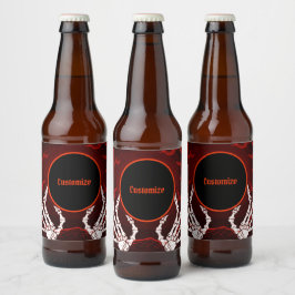 Orange Skeleton Händer Ölflaska Etikett