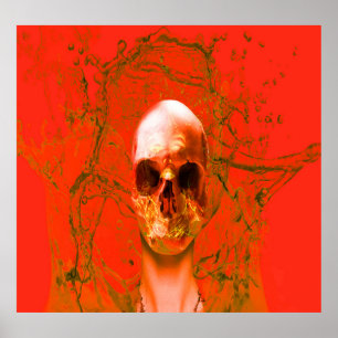 Orange Skull i Vatten Poster