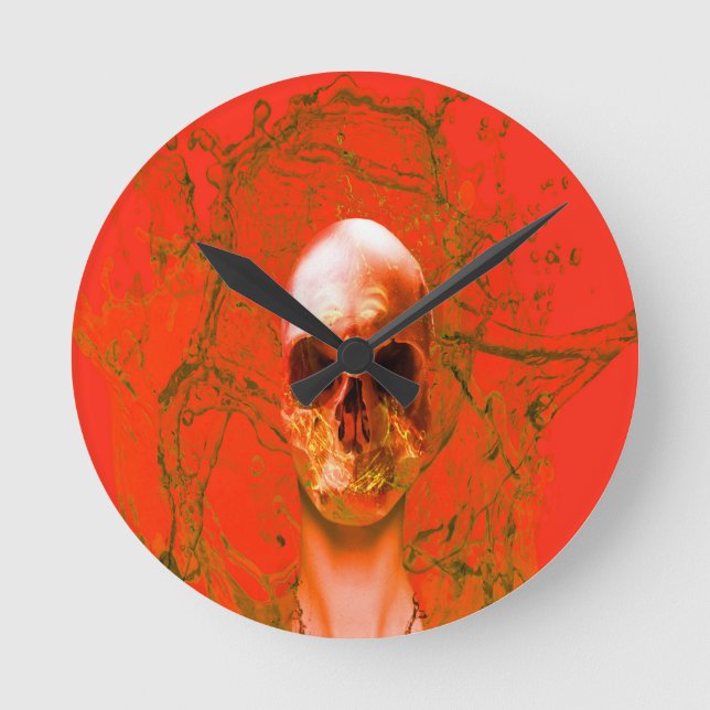 Orange Skull i Vatten Rund Klocka (Framsida)