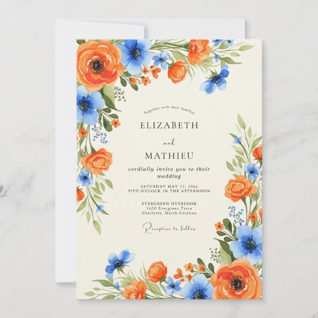 Orange Sky Blue Charming Spring Wedding Inbjudningar (Framsida)