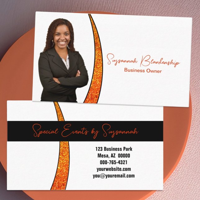 Orange Slever of Faux Glitter Professionell Photo Visitkort (business card front and back )