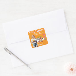 Orange Smiling Blonde Woman Fries Family Fun Fyrkantigt Klistermärke