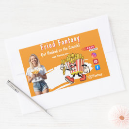 Orange Smiling Blonde Woman Fries Family Fun Rektangulärt Klistermärke