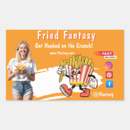 Orange Smiling Blonde Woman Fries Family Fun Rektangulärt Klistermärke