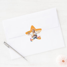 Orange Smiling Blonde Woman Fries Family Fun Stjärnformat Klistermärke
