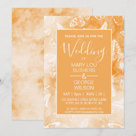 Orange Smokey Marble Butterflies Bröllop Inbjudningar