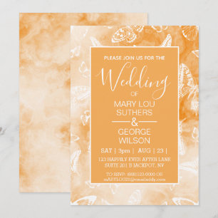 Orange Smokey Marble Butterflies Bröllop Inbjudningar