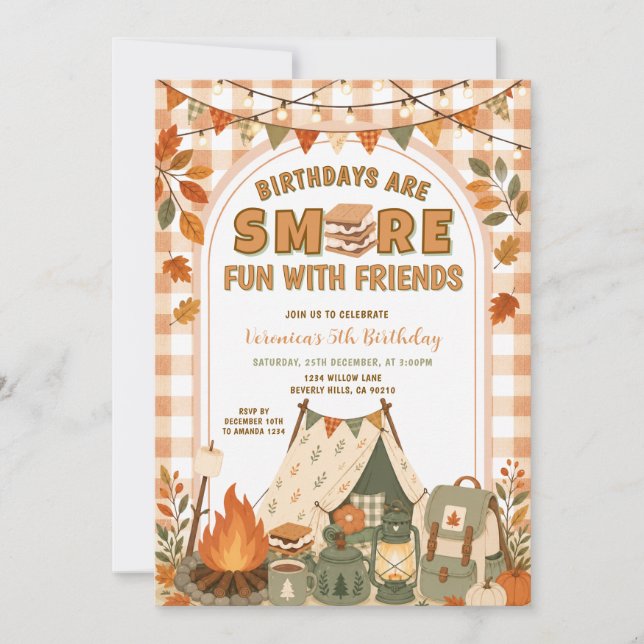Orange S'more Kul Med Vänner Camping Födelsedag Inbjudningar (Framsida)