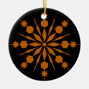 Orange Snöflinga på Svart Bakgrund Julgransprydnad Keramik