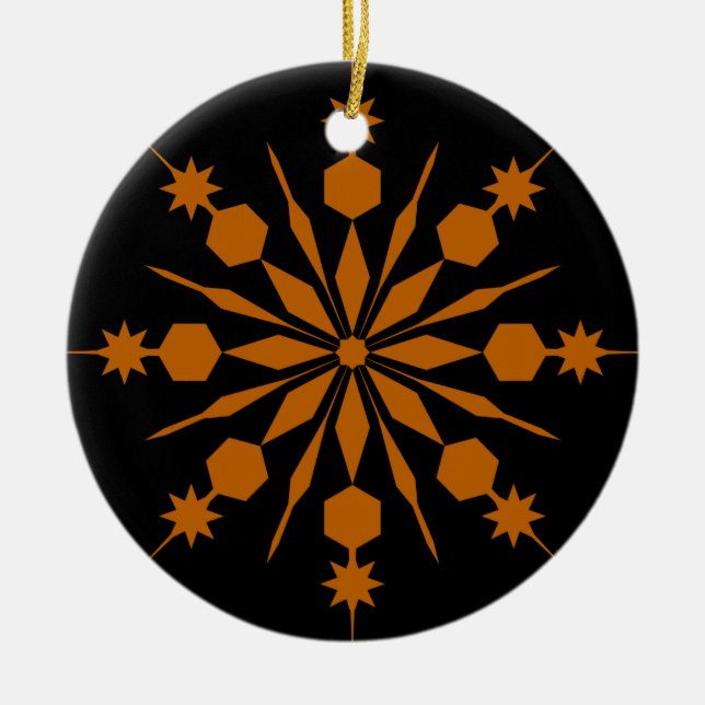 Orange Snöflinga på Svart Bakgrund Julgransprydnad Keramik (Framsidan)