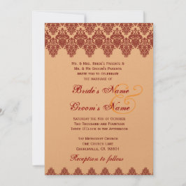 Orange Snöre Damaskus Wedding Premium Guld Metalli Inbjudningar