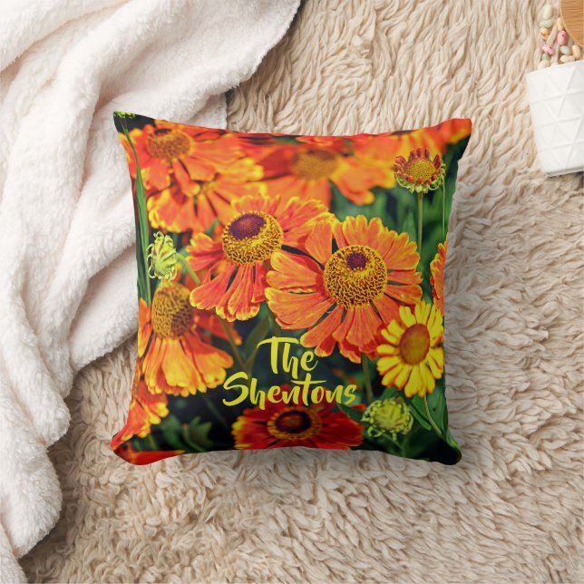 Orange Snyzeweed Helenium Garden Flowers Family Kudde (Filt)