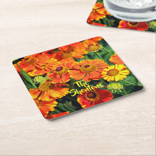 Orange Snyzeweed Helenium Garden Flowers Family Underlägg Papper Kvadrat