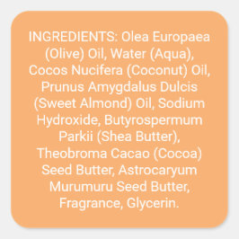 Orange Soap or Skincare Ingredients Product Label Fyrkantigt Klistermärke