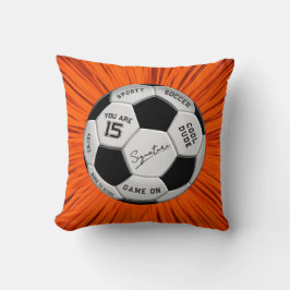 Orange Soccer Ball Custom Text Birthday Milestone  Kudde