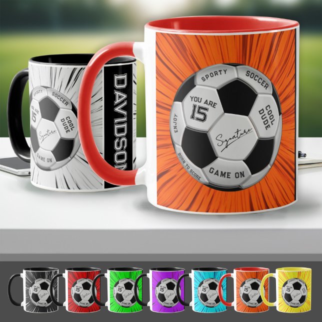 Orange Soccer Ball Custom Text Birthday Milestone  Mugg (Skapare uppladdad)
