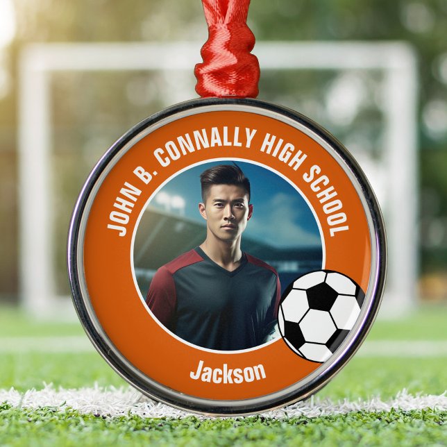 Orange Soccer Player Photo High School Christmas Julgransprydnad Metall (Skapare uppladdad)