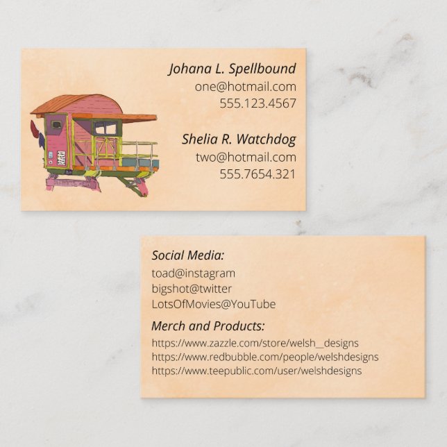 Orange Social calling card-Pink Lifeguard Tower Visitkort (Fram/baksida)