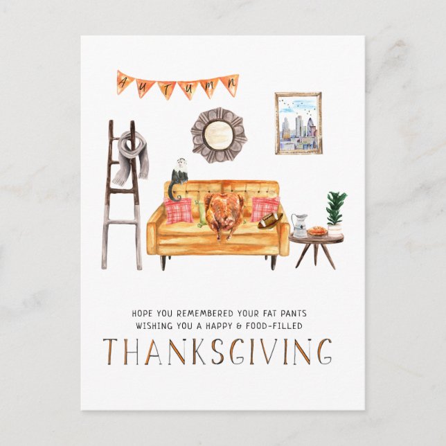 Orange soffch | Cute Friendsgiving-Thanksgiving Helg Vykort (Framsida)