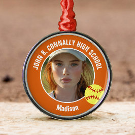 Orange Softball Player Photo High School Christmas Julgransprydnad Metall