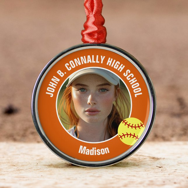 Orange Softball Player Photo High School Christmas Julgransprydnad Metall (Skapare uppladdad)