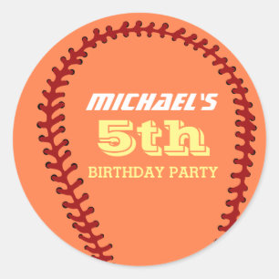 Orange Softball Sticker för Födelsedagsfest av spo Runt Klistermärke