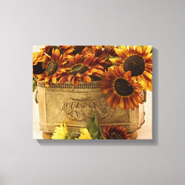 Orange Solblommor i Tin Basket Canvastryck (Framsida)