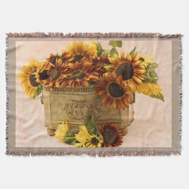 Orange Solblommor i Tin Basket Filt (Framsidan)