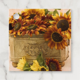 Orange Solblommor i Tin Basket Gåvor Etiketter