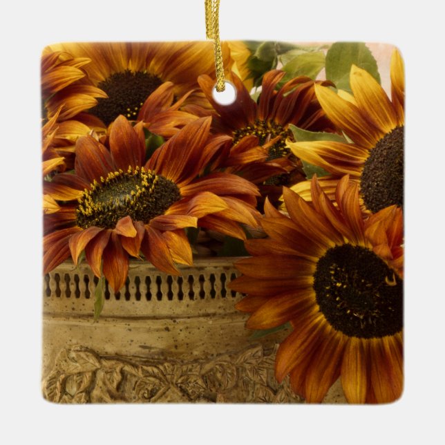 Orange Solblommor i Tin Basket Julgransprydnad Keramik (Framsida)