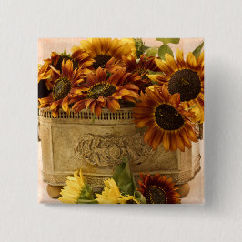 Orange Solblommor i Tin Basket Knapp