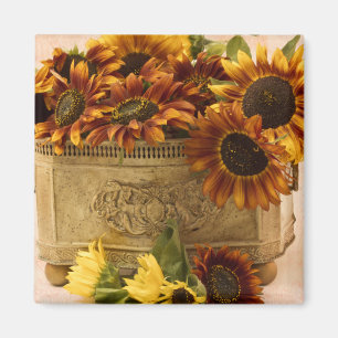 Orange Solblommor i Tin Basket Magnet