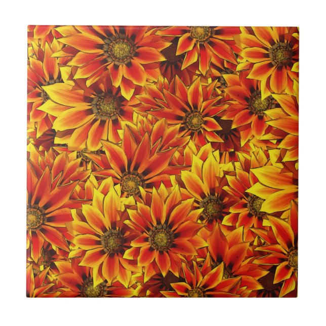 Orange Solblommor Kakelplatta (Framsidan)