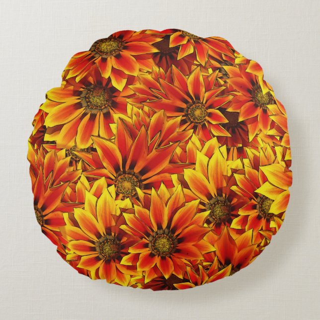 Orange Solblommor Rund Kudde (Framsidan)