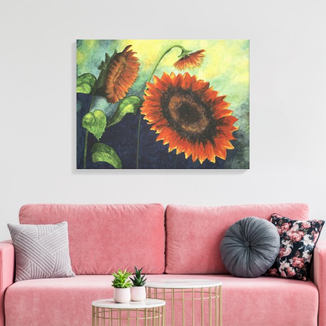 Orange Solblommor vattenfärgsfärg på Canvas (Insitu (Vardagsrum))