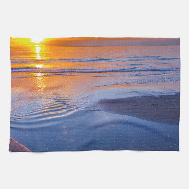 Orange solnedgång på havet kökshandduk (Horisontell)