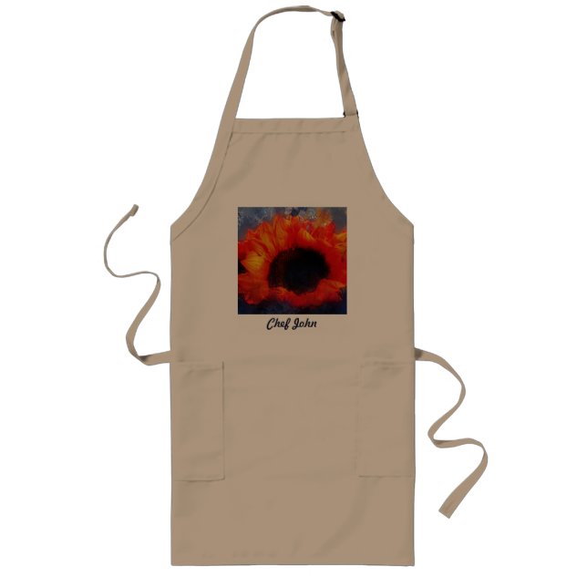 Orange Solros Apron Långt Förkläde (Framsidan)