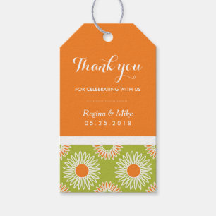 Orange Solros Blommönster Gift Märkre Bröllop Presentetikett