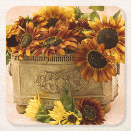 Orange solrosor i Tinbasket Underlägg Papper Kvadrat