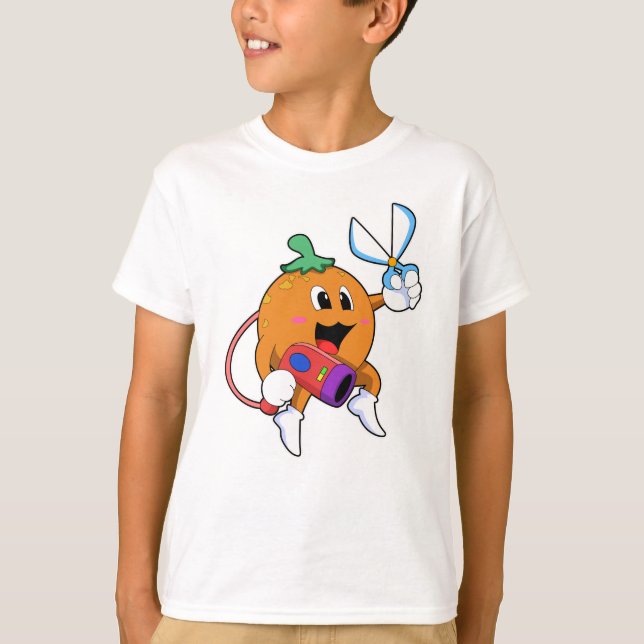 Orange som Hairdresser med saxar och hårtorktumlar T Shirt (Framsida)