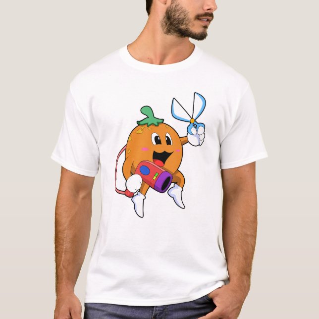 Orange som Hairdresser med saxar och hårtorktumlar T Shirt (Framsida)