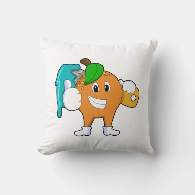 Orange som målarfärg med färgpensel kudde (Framsida)