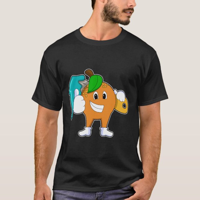 Orange som målarfärg med färgpensel t shirt (Framsida)